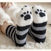 Coral Fleece Socks Women's Mid-calf Length Winter Thickened Fleece Warm Cat's Paw Socks