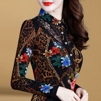 Women's Casual Lace Printed Fleece Warm T-shirt