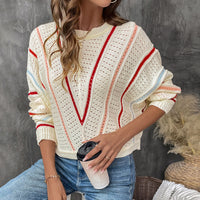 Asian Knitwear V-stripe Pattern Hollow Out Sweater