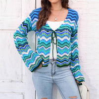 Knitted Shirt Rainbow Color Wave Pattern Christmas Sweater