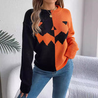 Ghost Pumpkin Contrast Color Long Sleeves Pullover