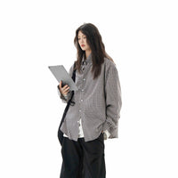 Black Plaid Shirt Long Sleeve Women Casual Loose Shirt Coat