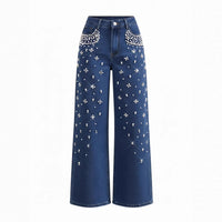 Casual Loose-Fitting, Slimming Straight-Leg Denim Trousers