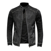 Stand Neck Zipper Denim Coat Men's Large