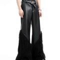 Black Fur Stitching Leather Pants Winter Environmental Protection