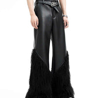 Black Fur Stitching Leather Pants Winter Environmental Protection
