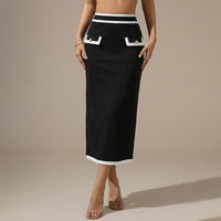 High-waisted Figure-flattering Color-block Pencil Skirt
