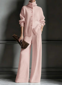 Stylish Womens Casual Knit Turtleneck Wide-Leg Set