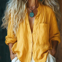 New Solid-color Casual Loose-fitting Long-sleeve Versatile Cardigan Cotton-linen Top