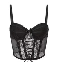 Womens Lace Fishbone Sexy Short Top With Chest Pads And Straps