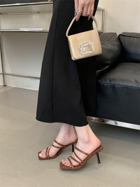 Fairy Style One-piece Toe Exposed Square Slippers For Women, French Style Exquisite High Heels, Cool Slippers