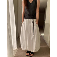 Korean-style Elastic-waist Designer A-line Bloom Versatile Midi Skirt