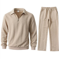 Men's Jacquard Casual Top Hoodie Cardigan Set