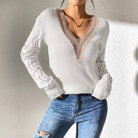 Lace Stitching Hollow Contrast Color Knitwear