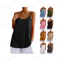Cotton And Linen Camisole Womens Loose-Fitting Top With Pockets