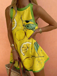 Printed Versatile Crew-Neck Sleeveless Tank Dress Womens Apparel