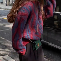 Rhombus Contrast Color Pullover Heavy Industry Sweater For Women