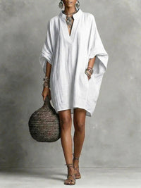 Womens SpringSummer Casual Mid-Sleeve Solid-Color Dress