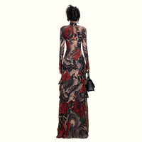 Stylish Half-high-neck Long-sleeve Top With A Bold Animal Print Featuring A High Slit For A Modern Edgy Look