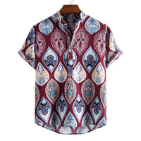 Stand Collar Ethnic Style Series Printed Casual Shirt