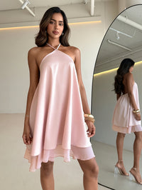 Women's Summer New Fashion Elegant Halter Neck Short Solid Color A-line Dress Suitable For Going Out And Dating