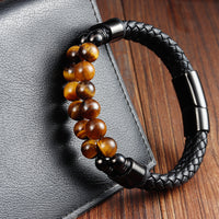 Men's Stainless Steel Leather Braided Handmade Multi-Layer Bracelet