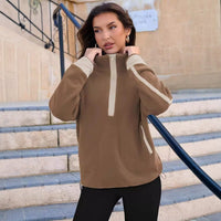 Stand-up Collar Casual Color-block Women's Zip-up Long-sleeve