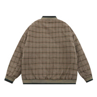 American Retro Plaid Baseball Stand Collar Coat Cotton-padded Jacket