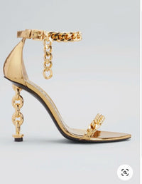 Pure Color Chain Pointed Shallow Mouth Simple High Heel Sandals