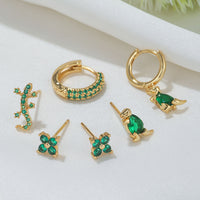 Green Fashion Micro Inlaid Zircon Ornament Six-piece Earrings