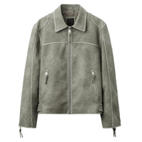 New Men's Zipper Distressed Retro Washed Imitation Leather Jacket Coat