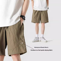 Retro Waterproof Solid Color Sports Ice Silk Shorts Loose Wide Leg