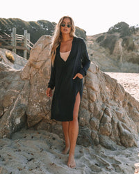 Influencer-style Long-sleeve Long Shirt Dress With Side Pockets