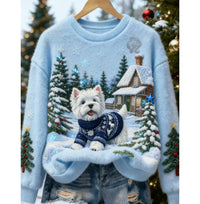 Womens Printed Christmas Flannel Hoodie Top