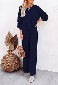 Casual Solid Color Long-sleeved Trousers Two-piece Set