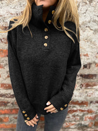 Stand Collar Buttons Casual Loose Sweater