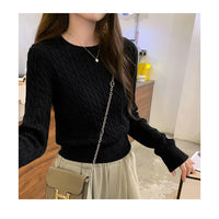 Ladies' Loose Twisted Round Neck Solid Color Sweater