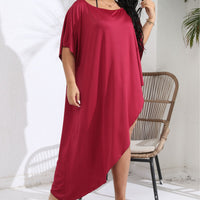 Women's Resort Beach Cover-Up Boat-Neck Off-Shoulder Asymmetrical Dress