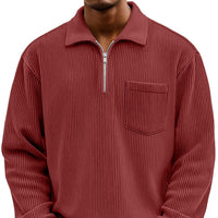 Men's Solid-color Henley Zip-up Casual Long-sleeve Hoodie