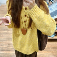 Korean-style Relaxed-fit Off-shoulder Crew-neck Cropped Sweater For Outerwear
