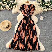 High-waisted Cinched-waist A-line Maxi Dress