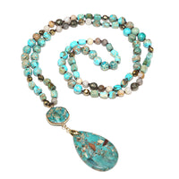 Natural Stone Beads String Rope Pendant Necklace