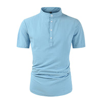 Loose Button Cotton And Linen Pure Color All-matching T-shirt