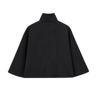 French Design Blended Stand Collar Cape Coat