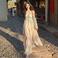 Printed Figure-flattering Resort-style Backless Slip Dress For Women
