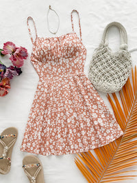 Womens Waist-Cinching Figure-Lifting Floral Sleeveless Slip Dress