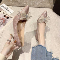 Pointed Toe Bow Knot Baotou Rhinestone Stiletto Crystal Bridesmaid Shoes High Heels