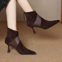 Spliced Short Martin Boots With Genuine Leather And A Slender Heel