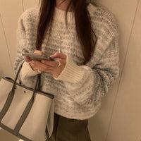 Retro Gradient Color Round Neck Striped Sweater Loose Long Sleeve Knit Top