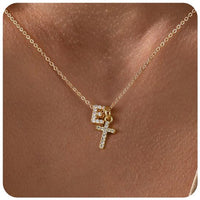 Zircon Inlaid 26 Letter Cross English Necklace